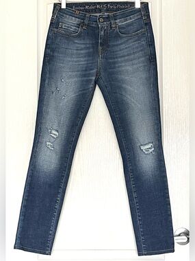 Atelier Notify Paris Bamboo Distressed Straight Leg Luxury Denim Jeans 25 Blue